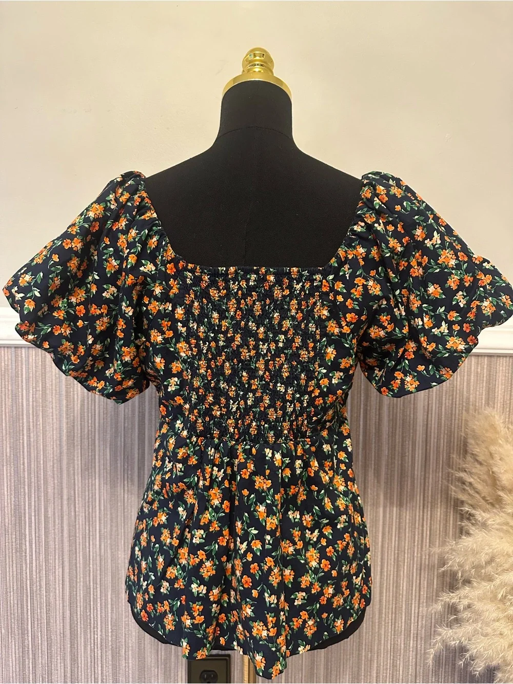 Old Navy Floral Puff Sleeve Peplum Blouse Square Neck Cottagecore Large